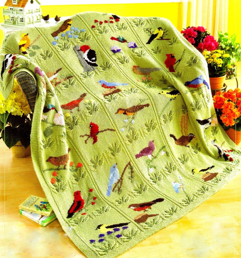 Bird Flowers Afghan Throw Blanket Pattern