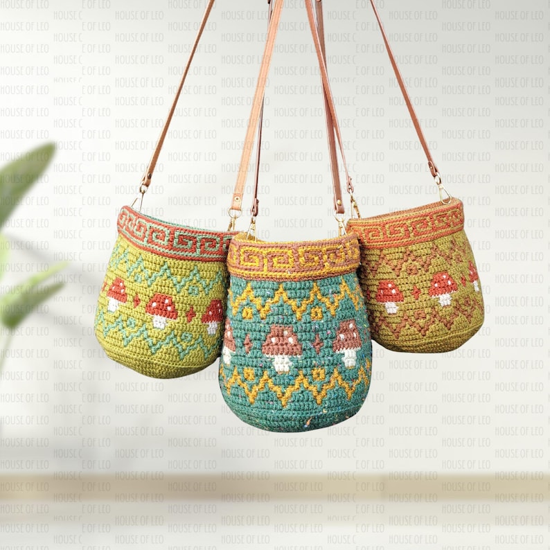 Mosaic Crochet Pattern Toadstool Tote Bag