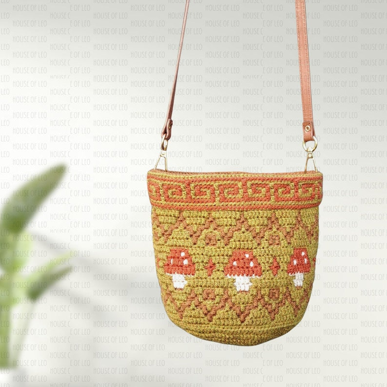 Mosaic Crochet Pattern Toadstool Tote Bag