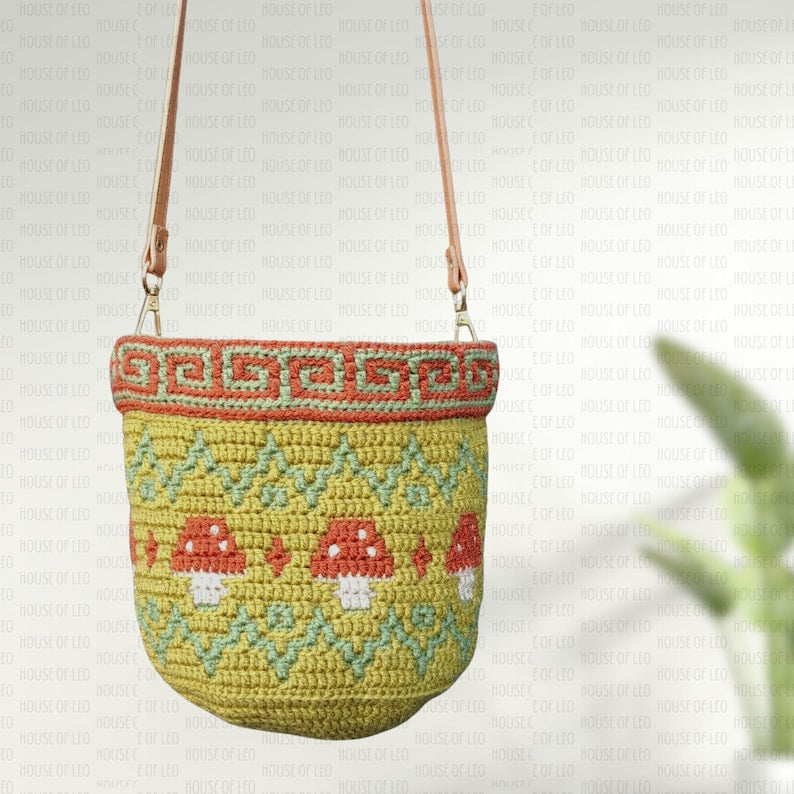 Mosaic Crochet Pattern Toadstool Tote Bag