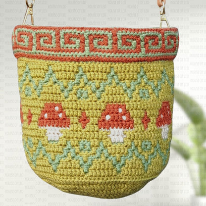 Mosaic Crochet Pattern Toadstool Tote Bag