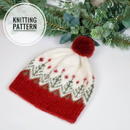 Holiday beanie hat Knitting Pattern