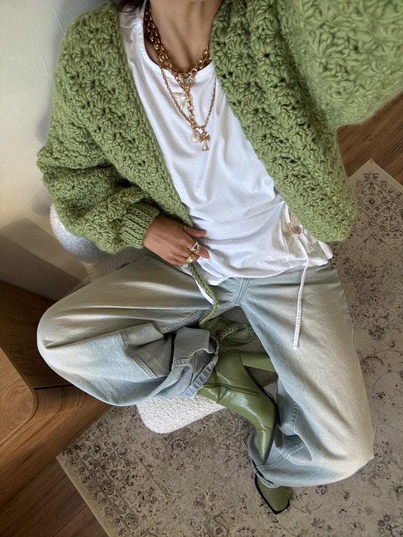 The Wasabi Chunky Crochet Cardigan