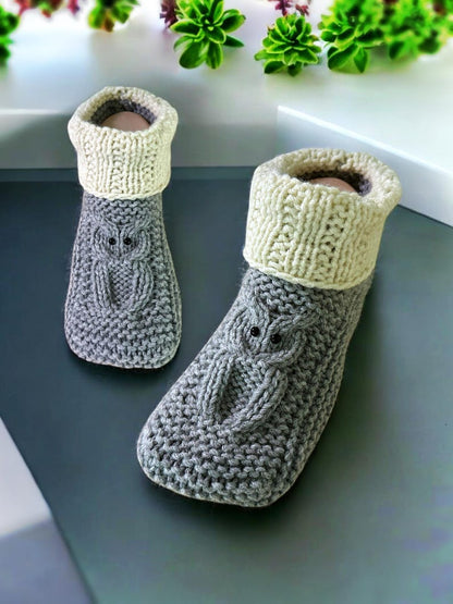 Knitting Pattern - Knitted Cable Owl Slippers
