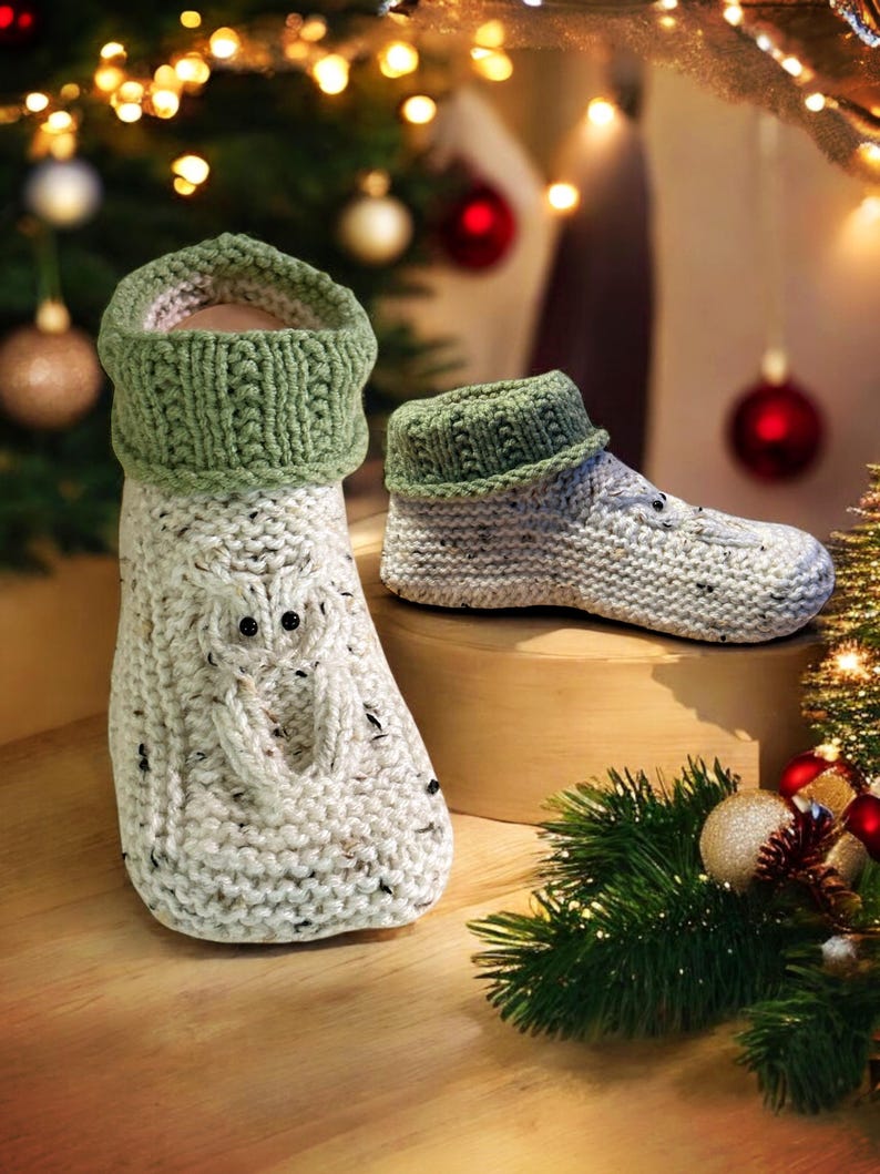 Knitting Pattern - Knitted Cable Owl Slippers